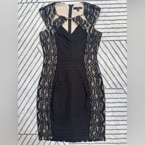 Sangria Womens Petite Black Banded Lace Cutout Dress 4P